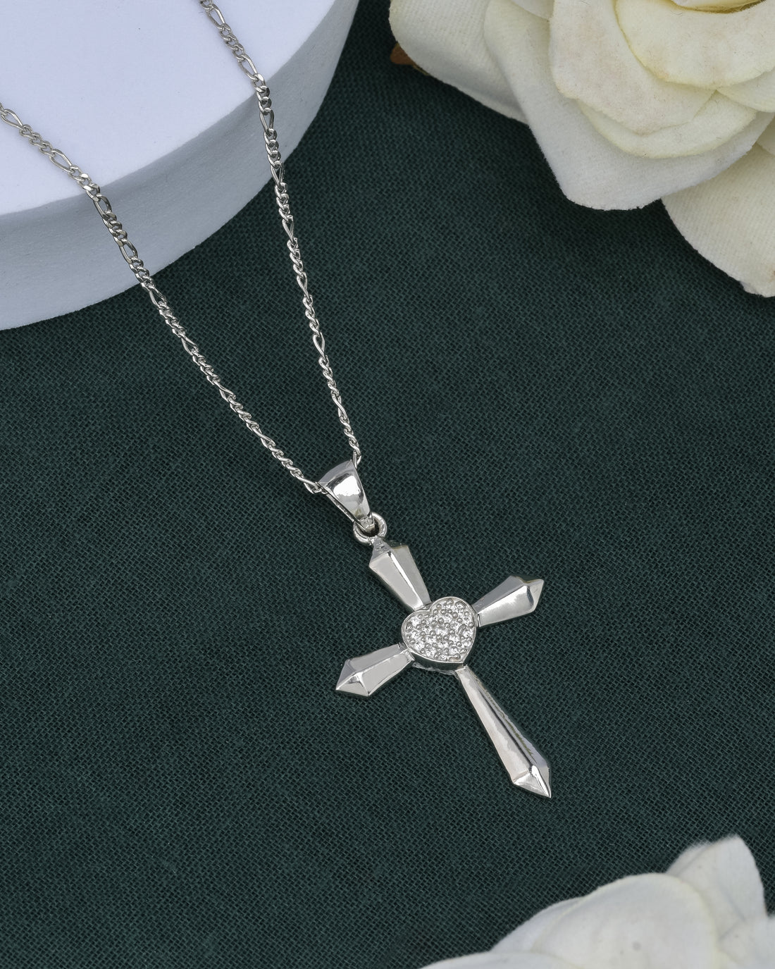 Heart Cross Silver Pendant