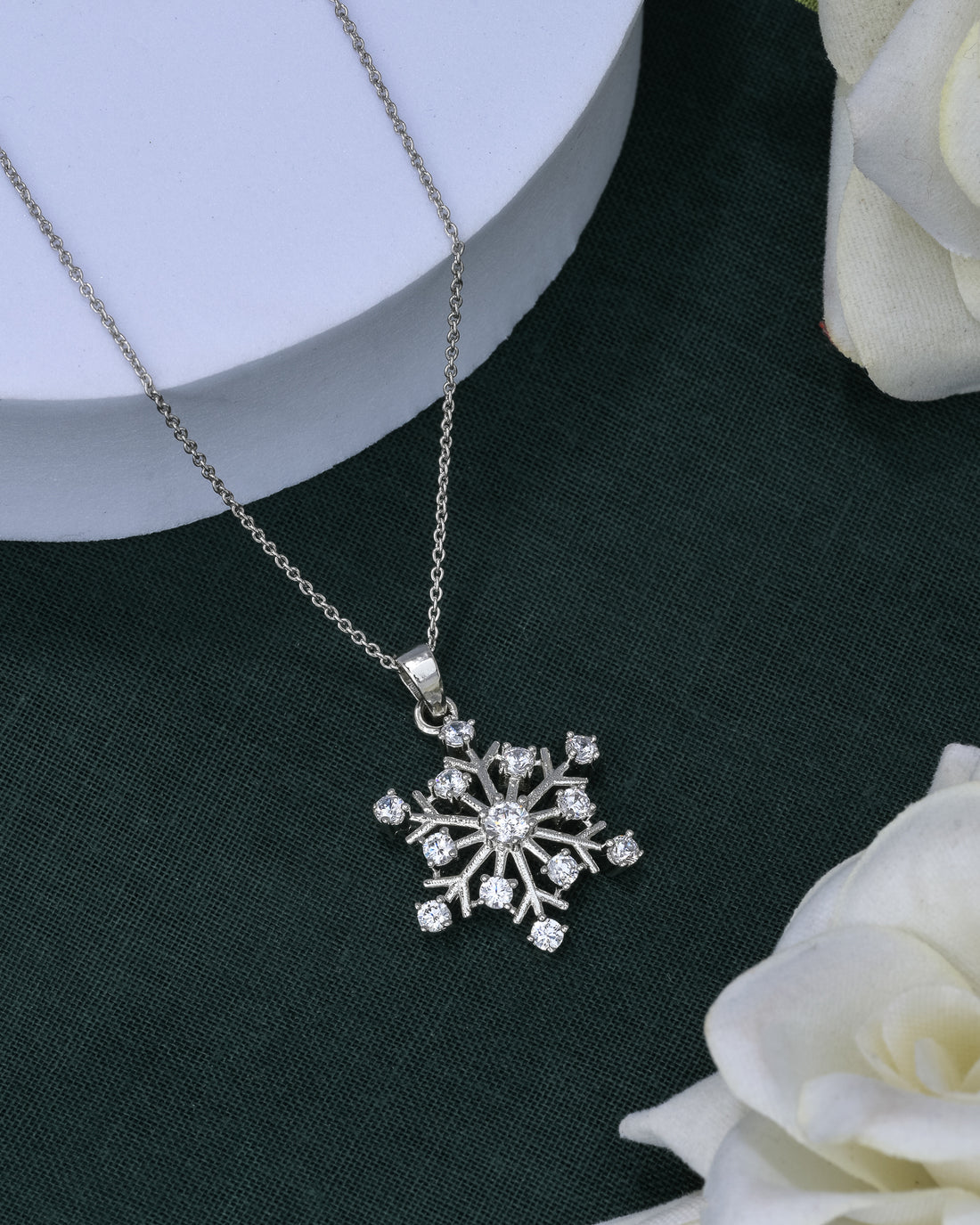 White Snowflake Silver Pendant