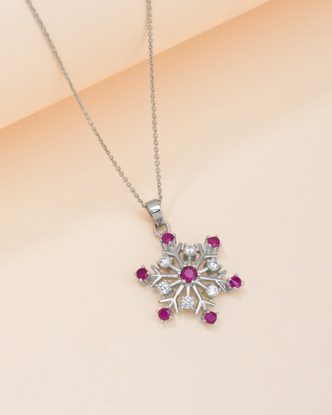 Red Snowflake Silver Pendant