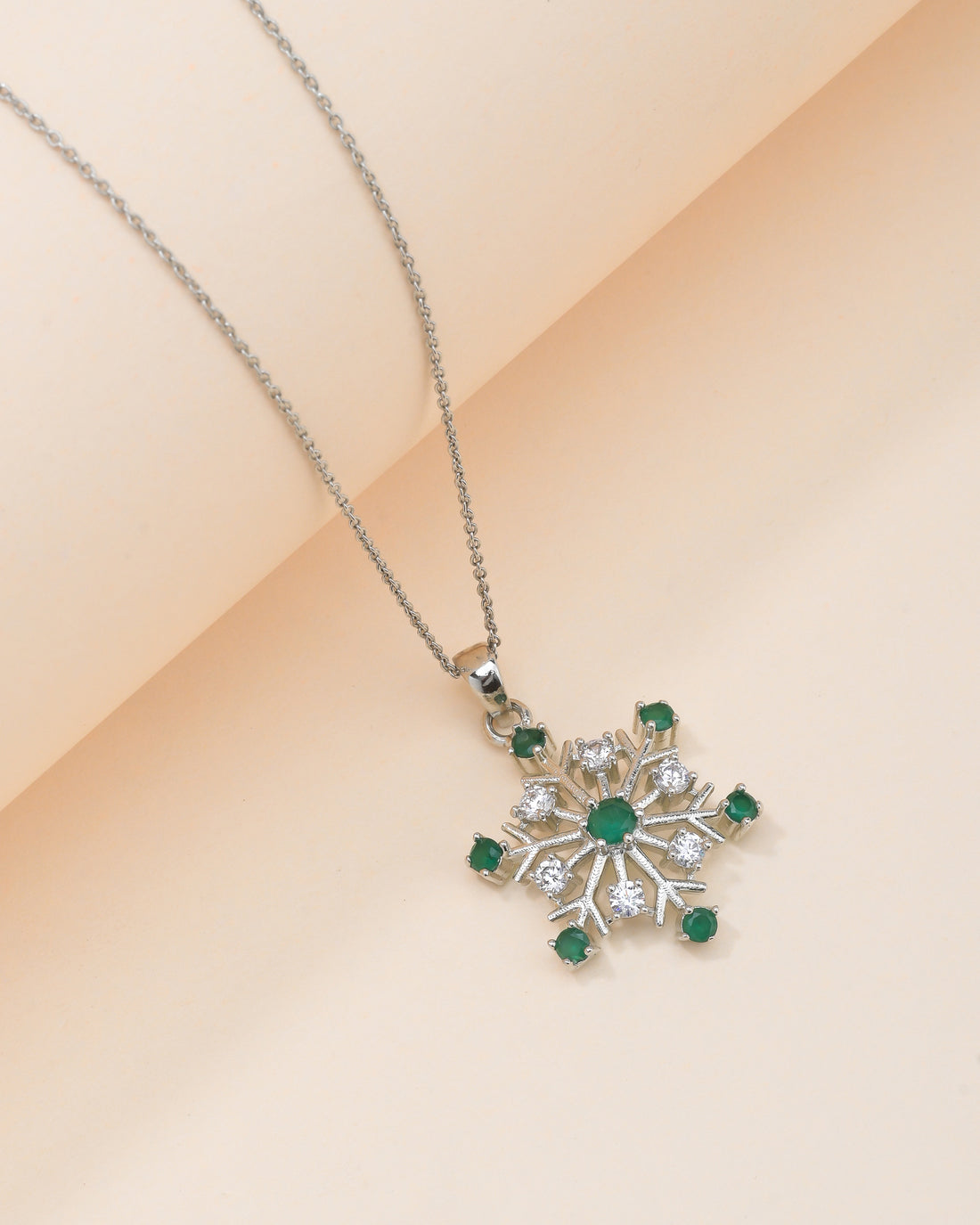 Green Snowflake Silver Pendant