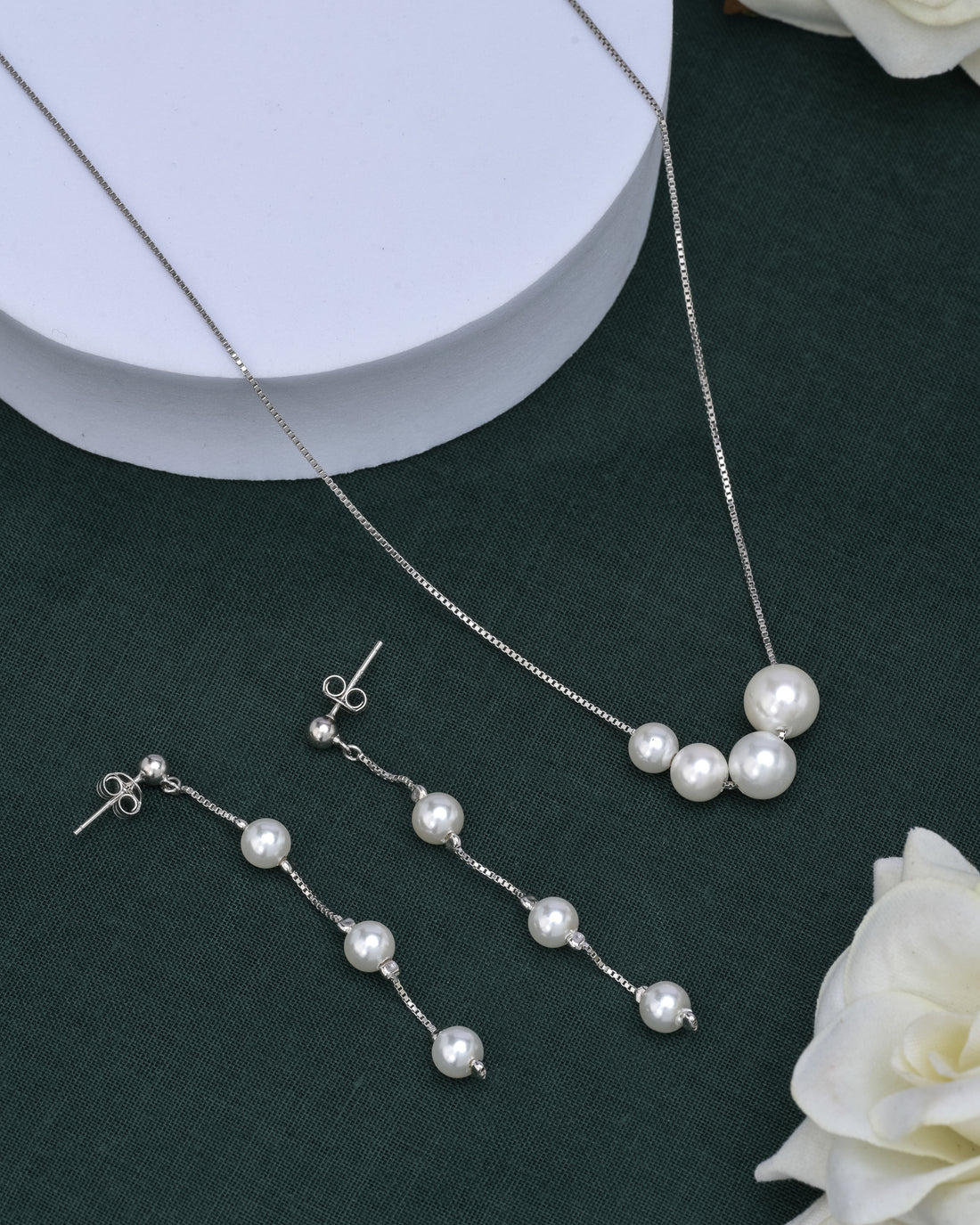 Ascending Pearls Silver Pendant Set