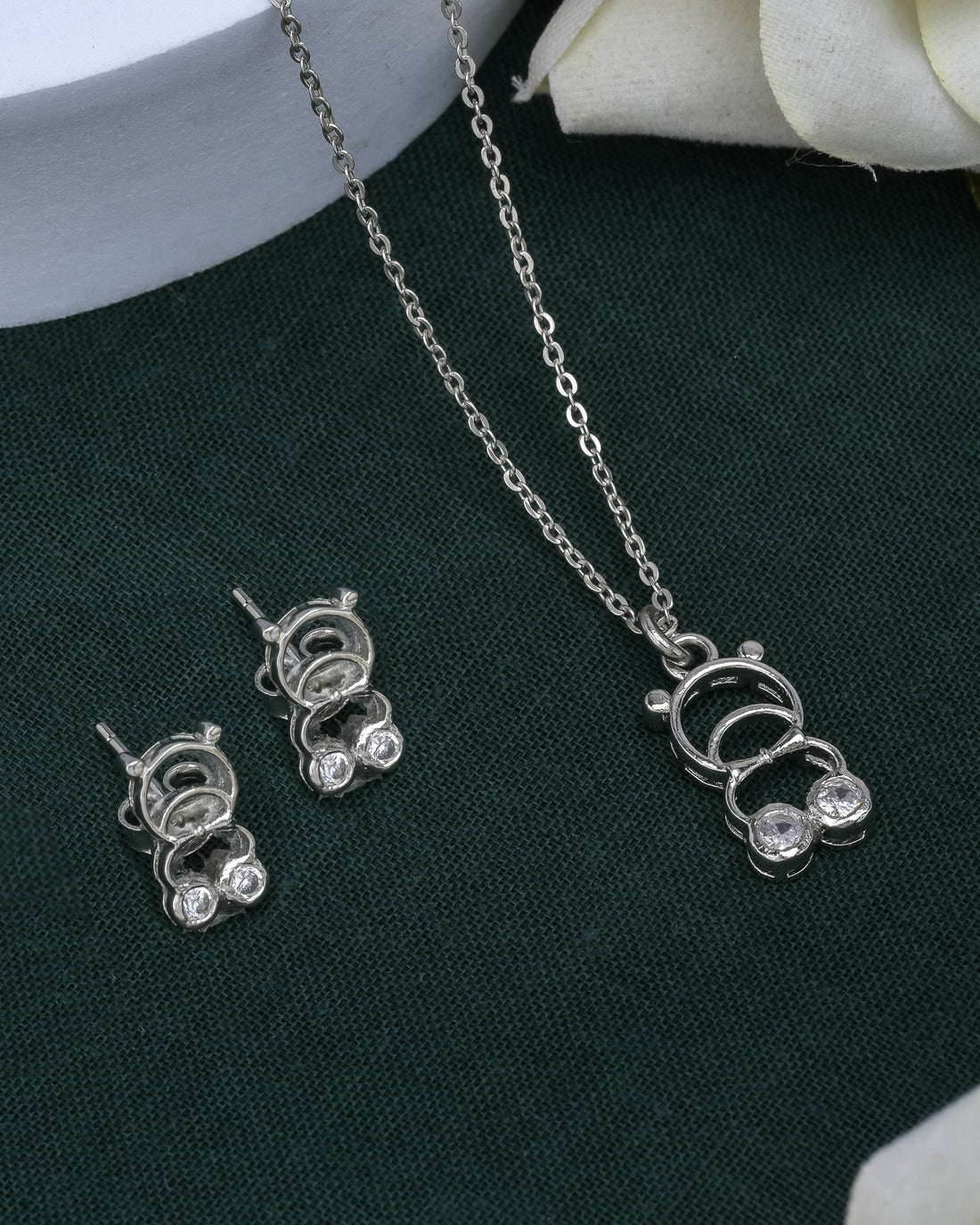 Teddy Bear Silver Pendant Set