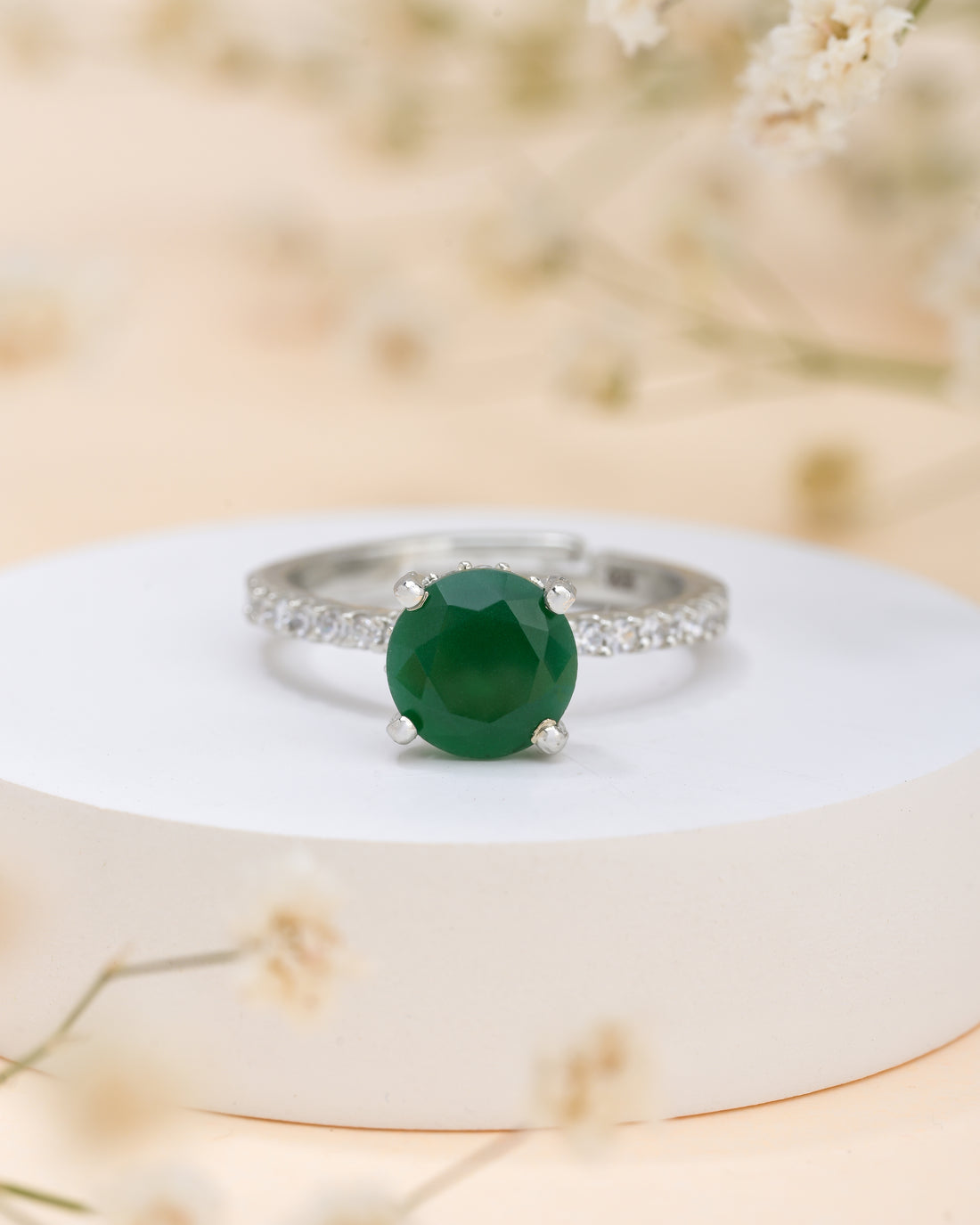 Green Sparkle Silver Ring