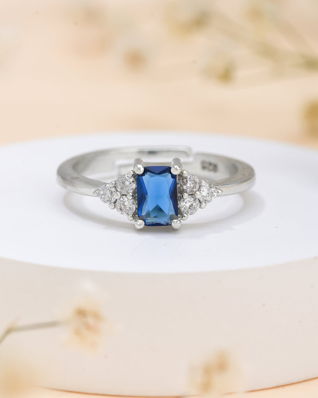 Blue Emerald Cut Silver Ring