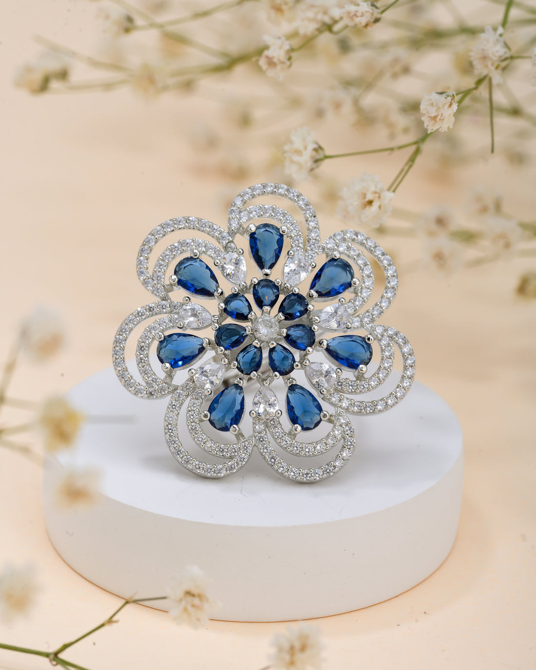 Midnight Bloom Silver Ring