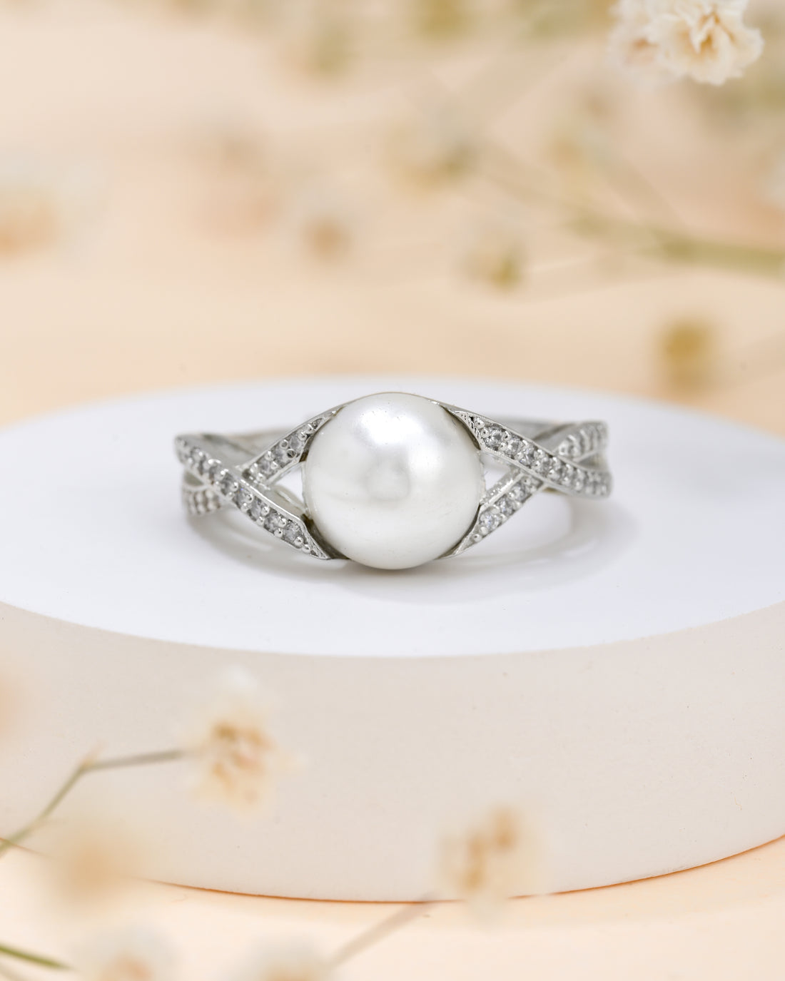 Pearl Cross Silver Ring