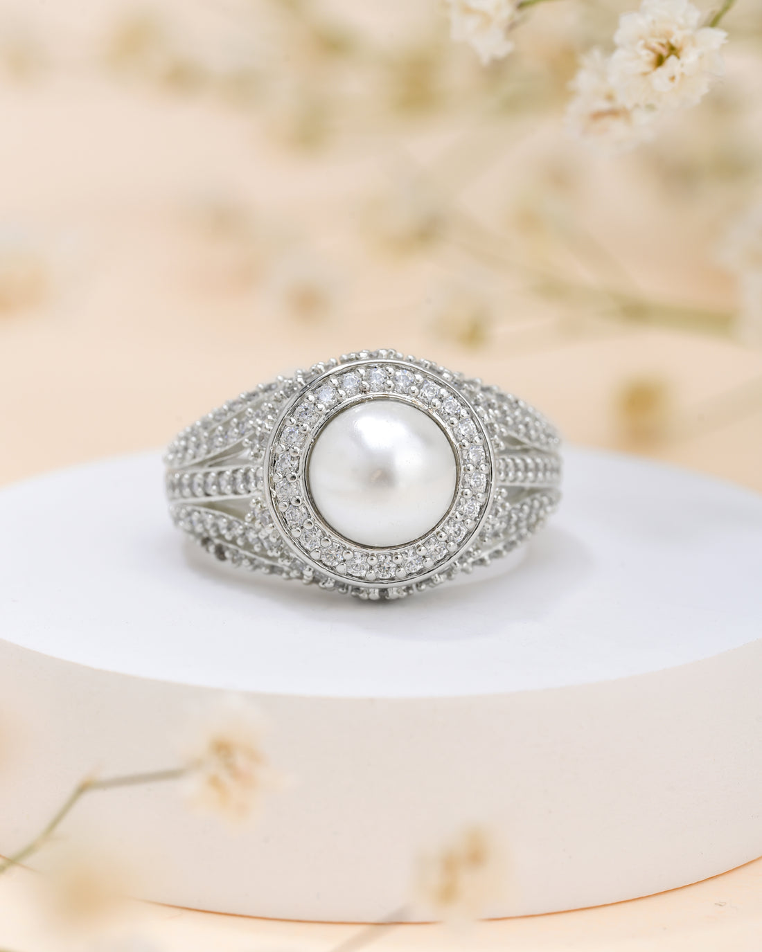 Silver Pearl Solitaire Ring