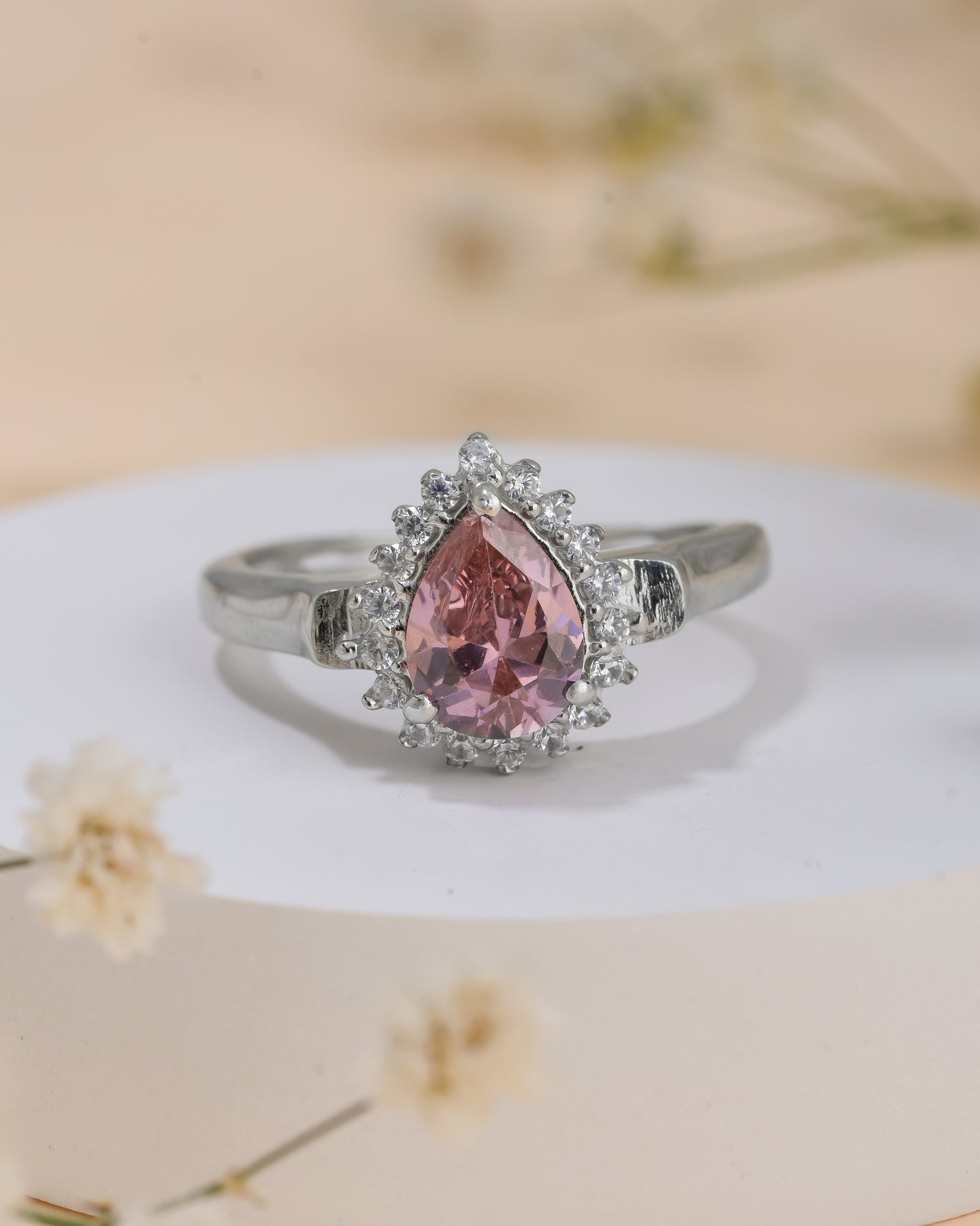 Pink Pear Silver Promise Ring