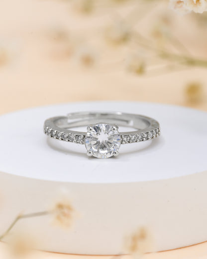 Silver Pave Solitaire Ring