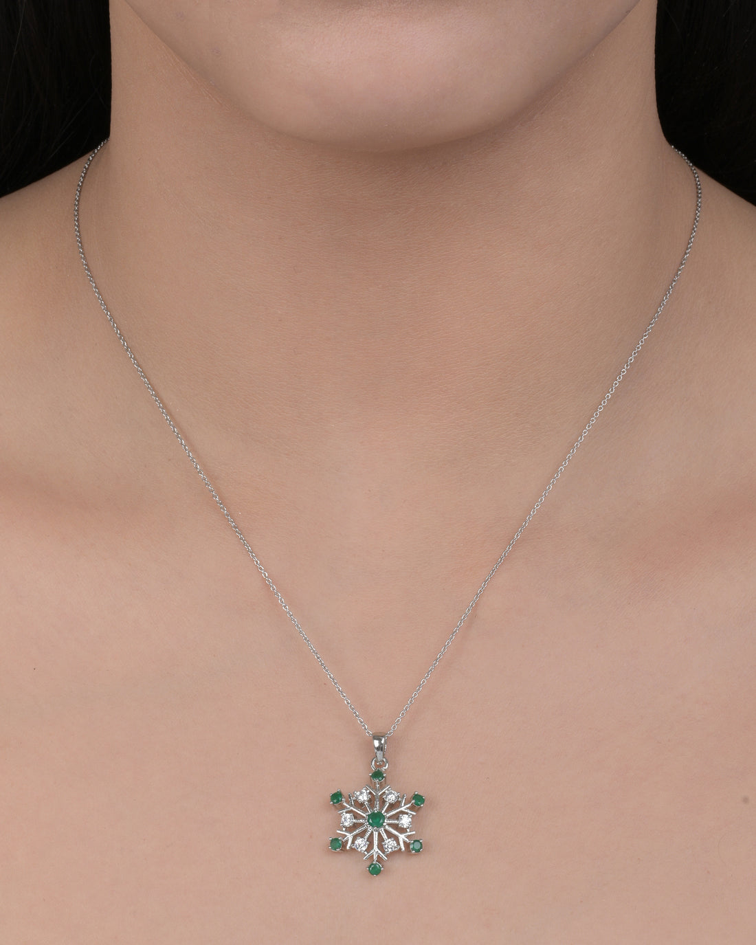 Green Snowflake Silver Pendant