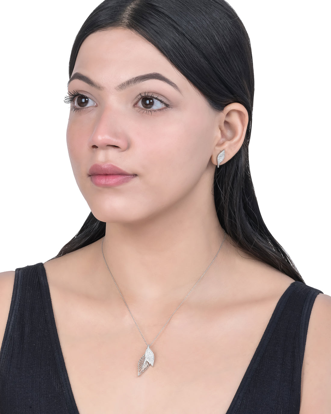 Twin Leaf Silver Pendant Set