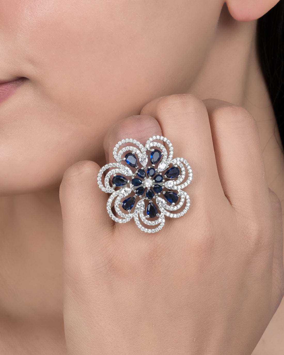 Midnight Bloom Silver Ring
