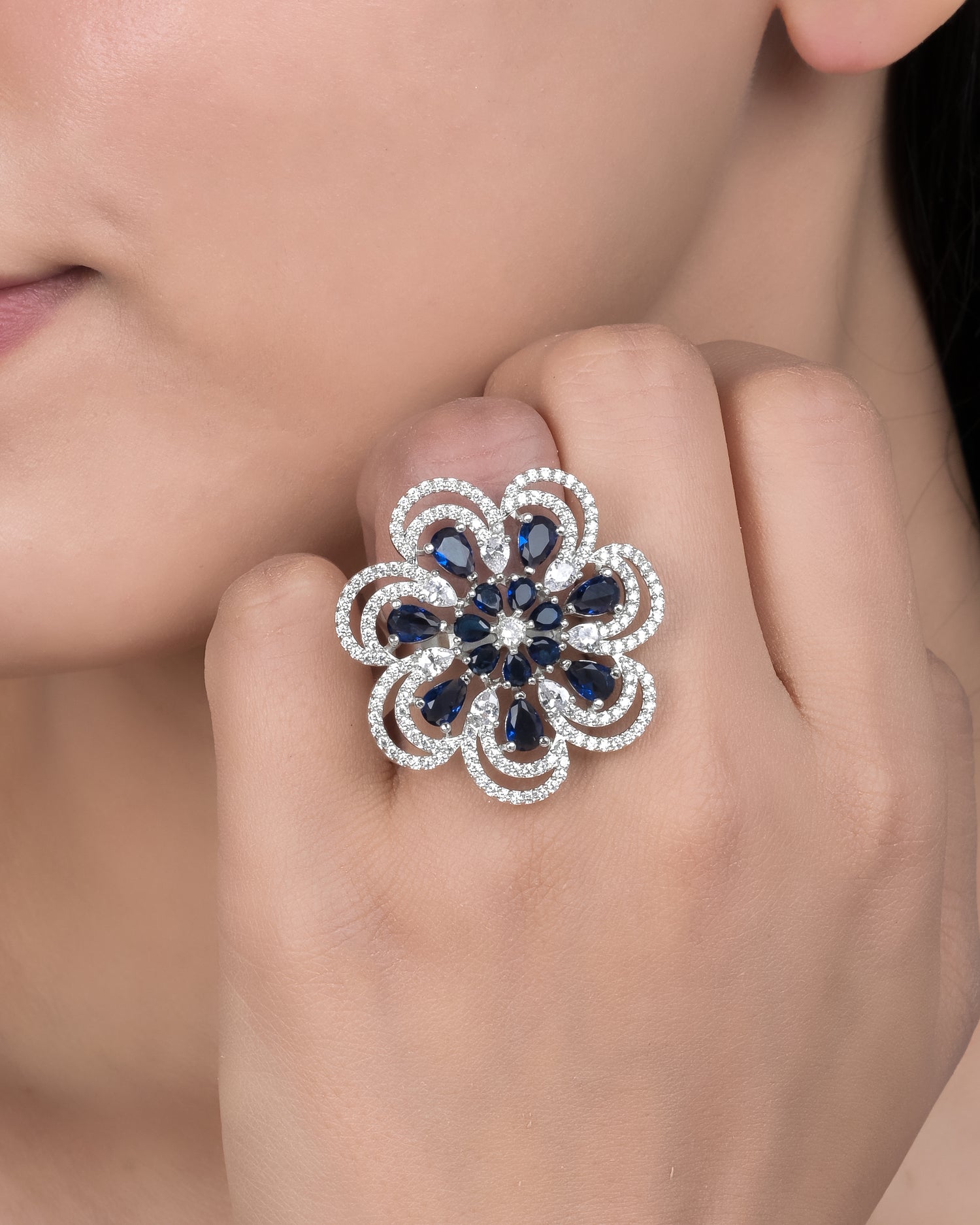 Midnight Bloom Silver Ring