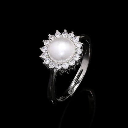 Pearl Sunburst Silver Ring