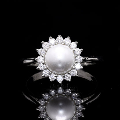 Pearl Sunburst Silver Ring