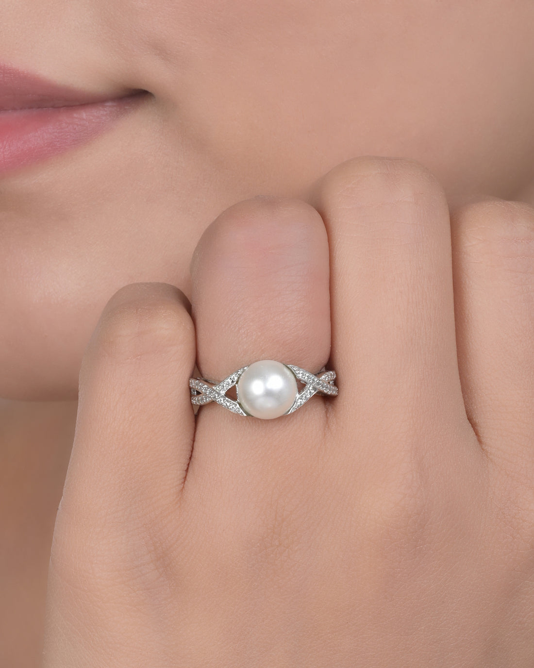 Pearl Cross Silver Ring