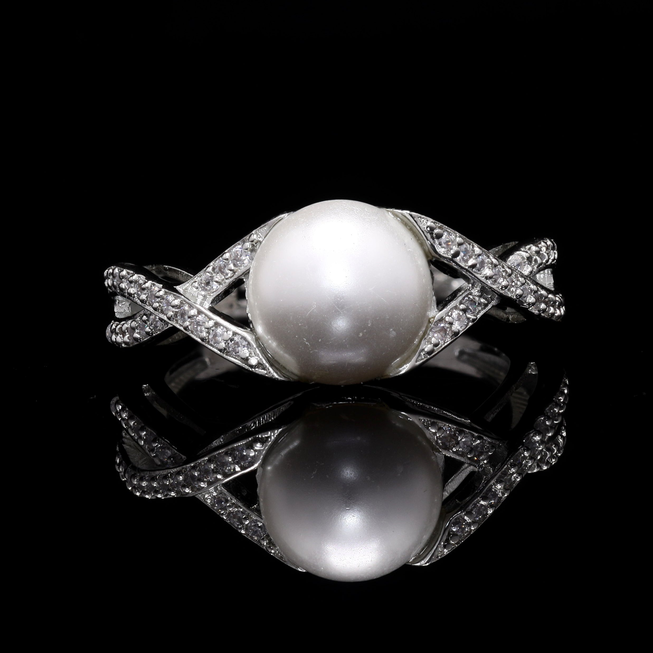 Pearl Cross Silver Ring