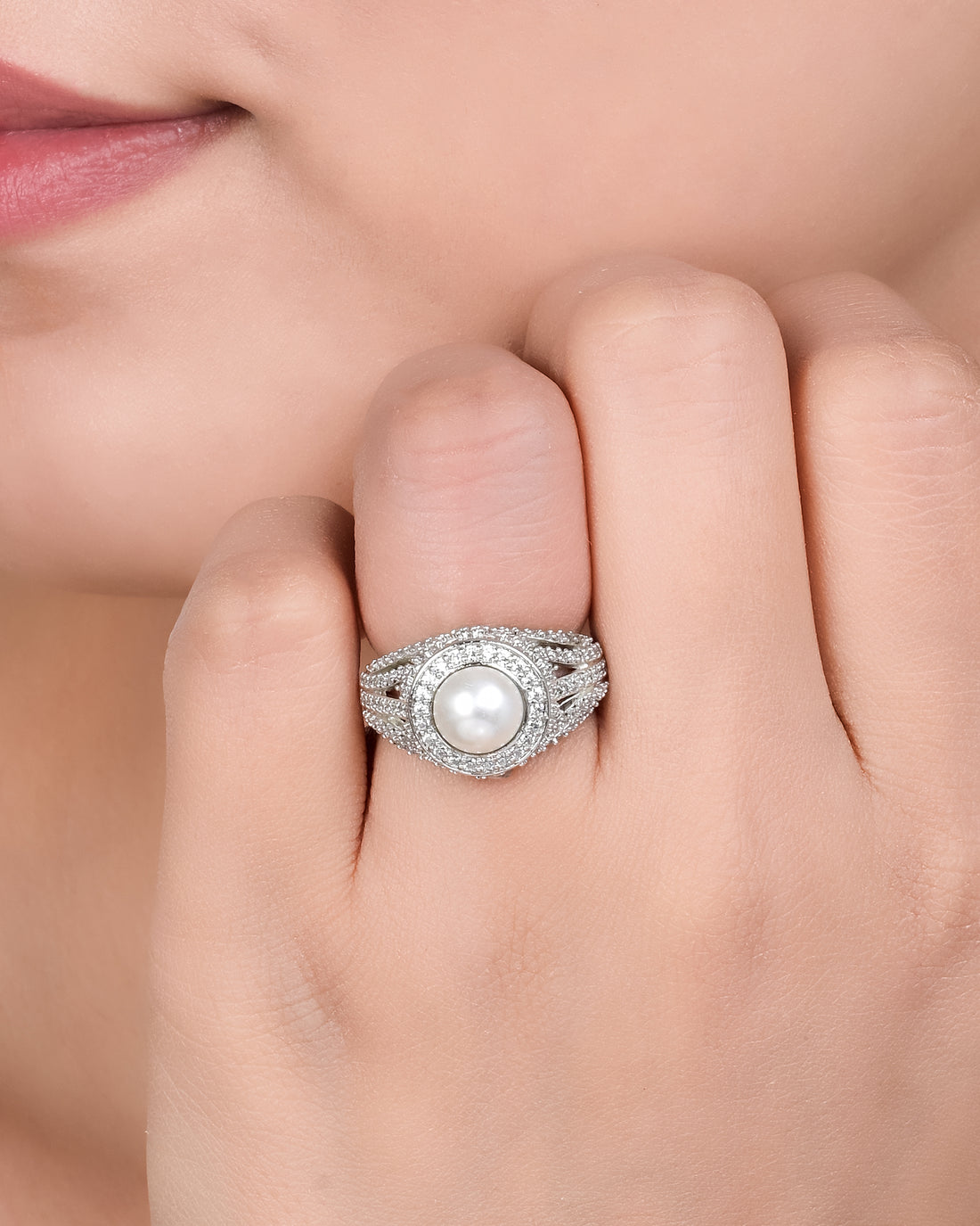 Silver Pearl Solitaire Ring