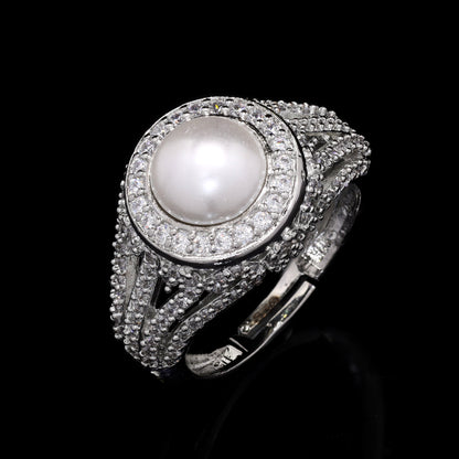 Silver Pearl Solitaire Ring