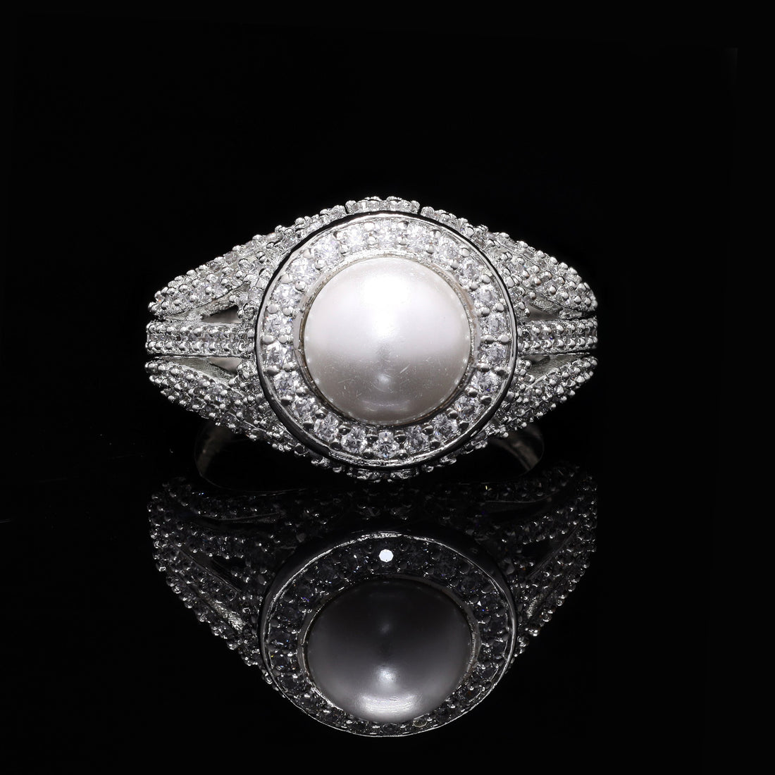 Silver Pearl Solitaire Ring