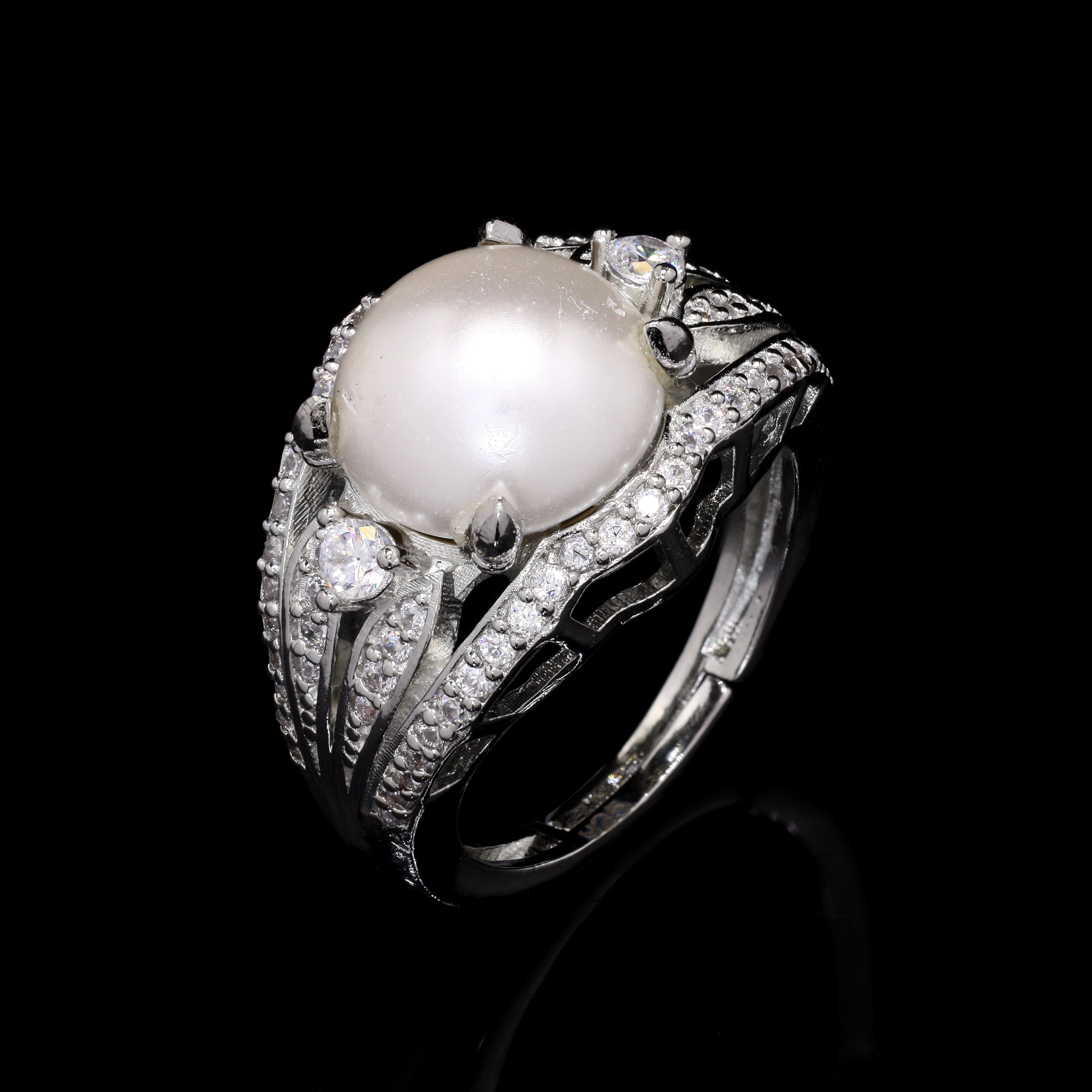 Caged Pearl Silver Ring