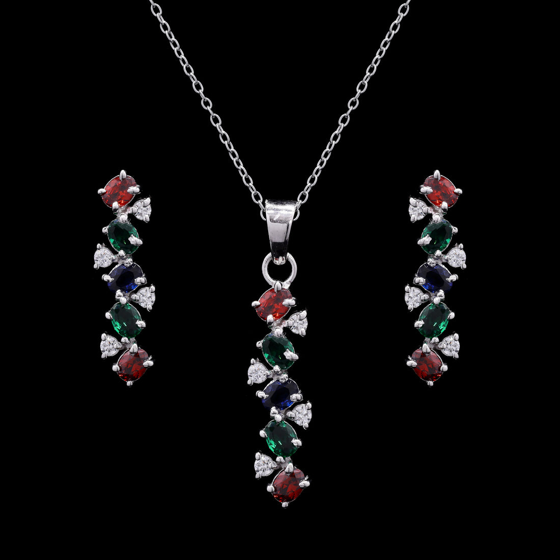 Rainbow Cascade Silver Pendant Set