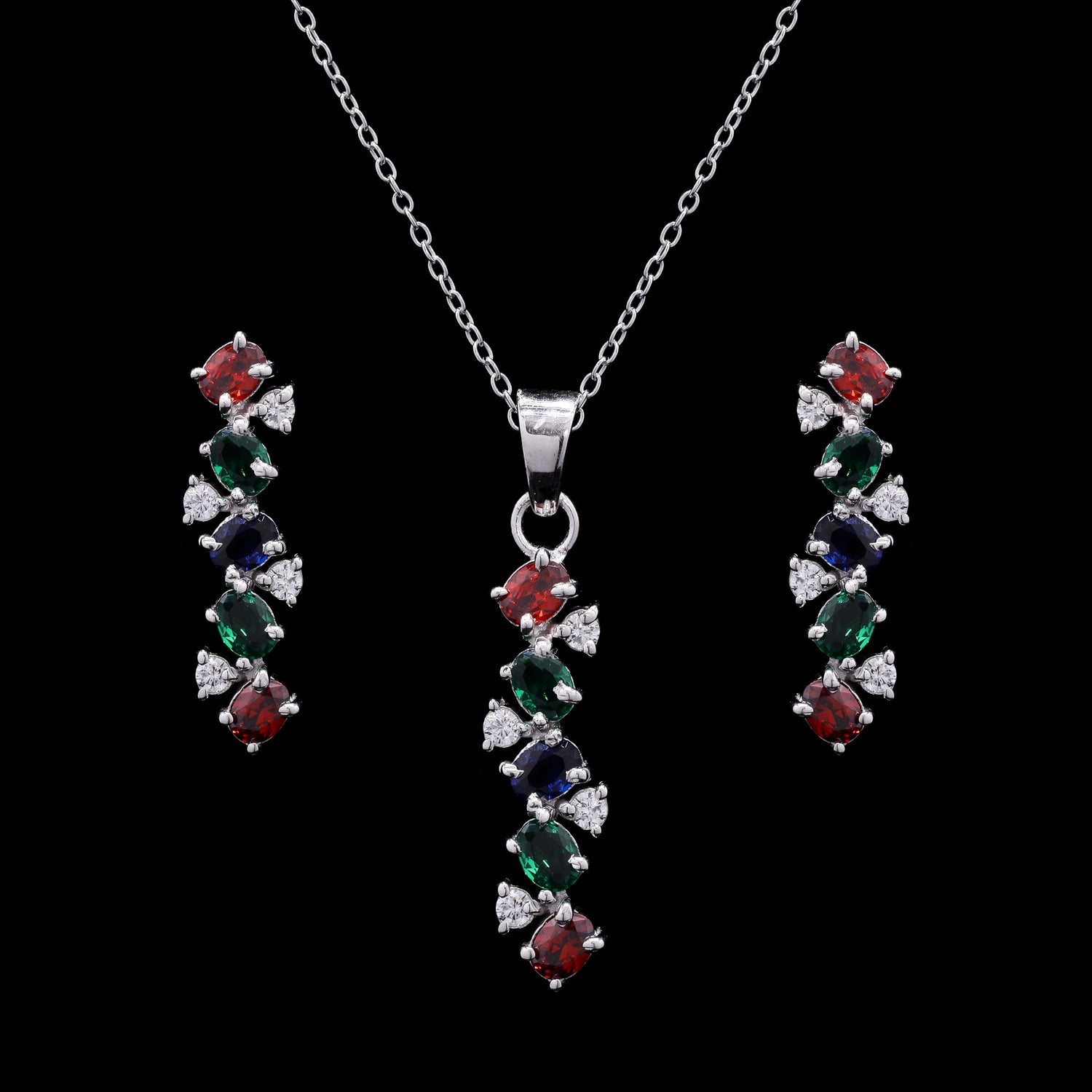 Rainbow Cascade Silver Pendant Set