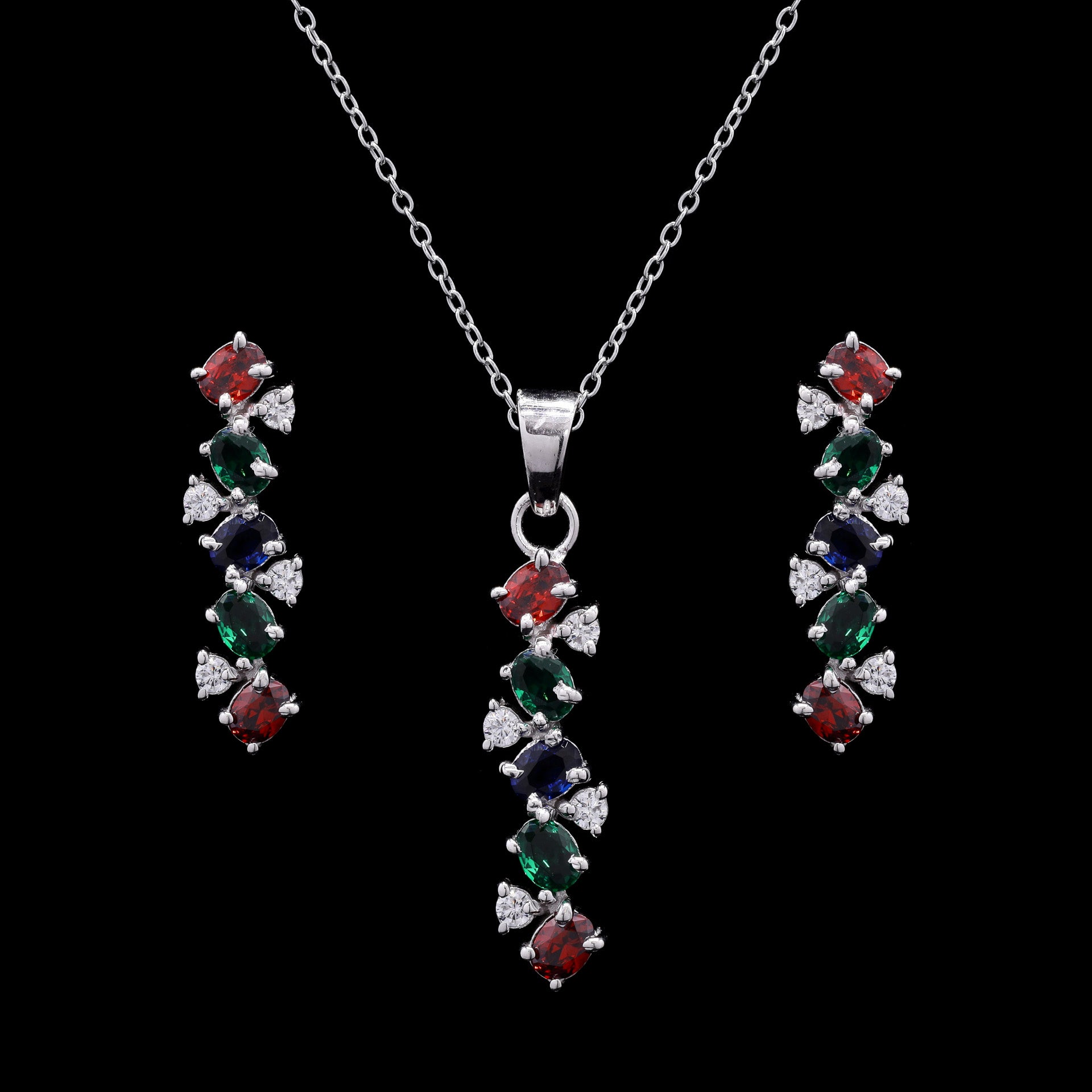 Rainbow Cascade Silver Pendant Set