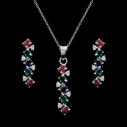 Rainbow Cascade Silver Pendant Set