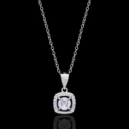 Square Halo Silver Pendant Set