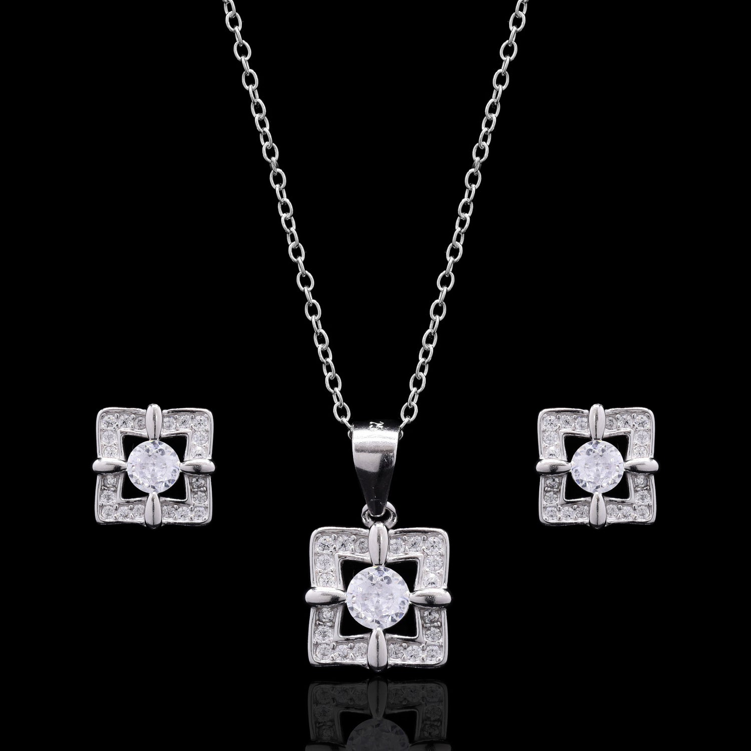 Square Frame Silver Pendant set