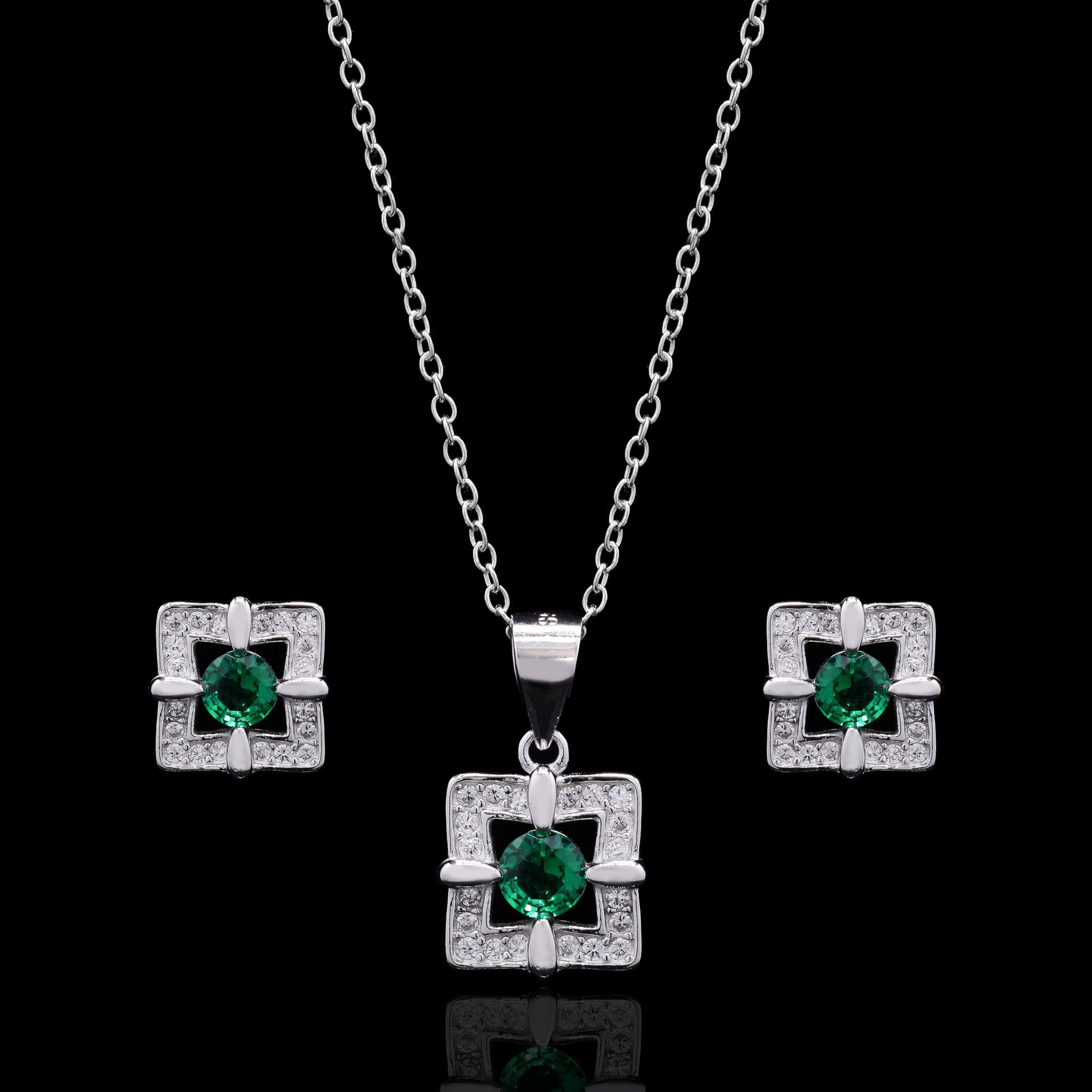 Square Frame Silver Pendant set