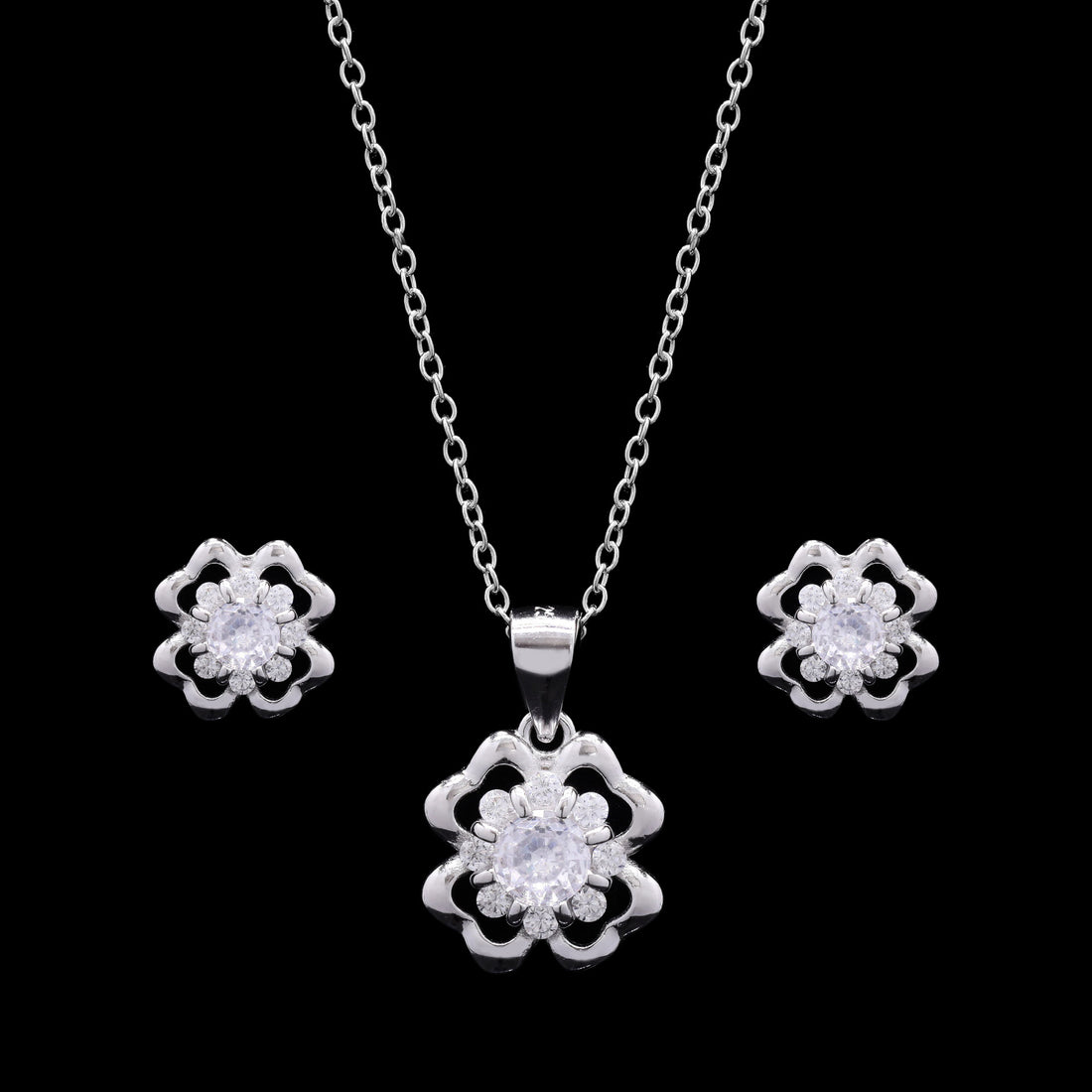 Flower Petal Silver Pendant Set