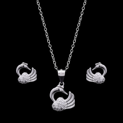 Silver Swan Pendant Set