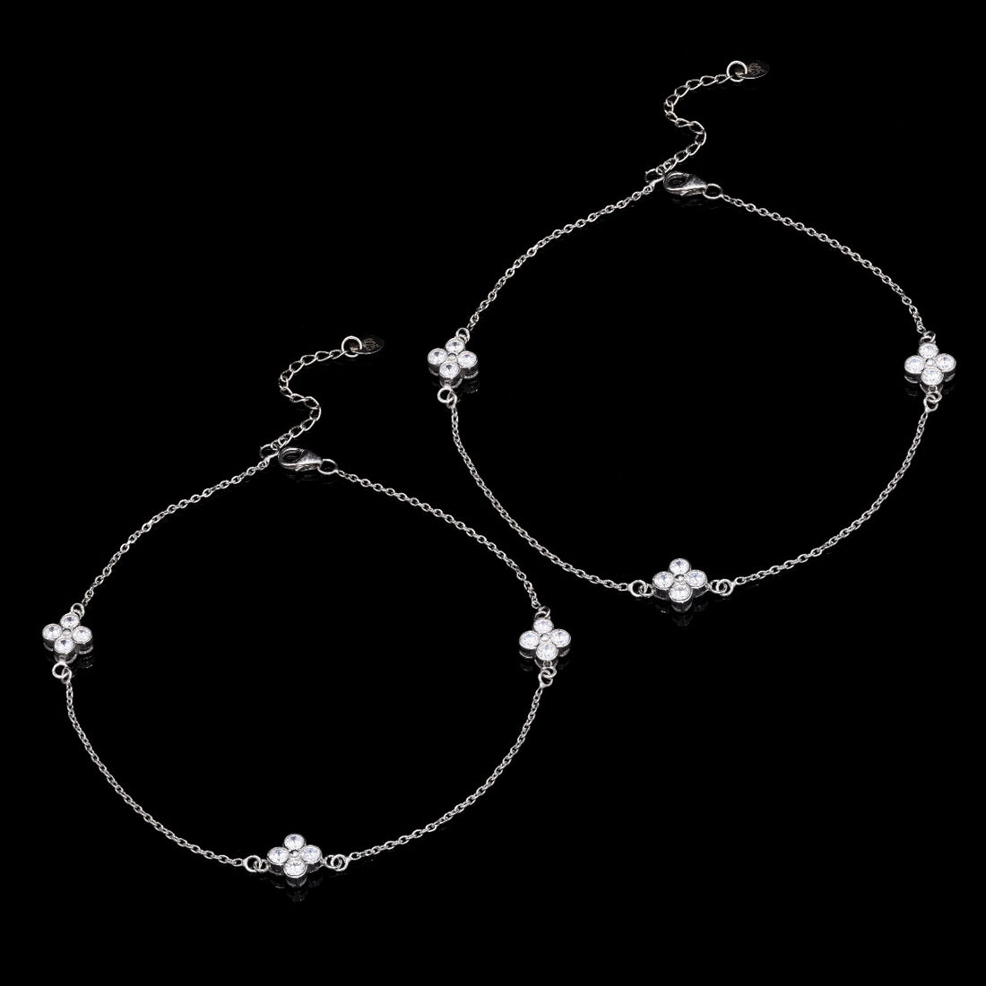 Four-Leaf Silver Anklet