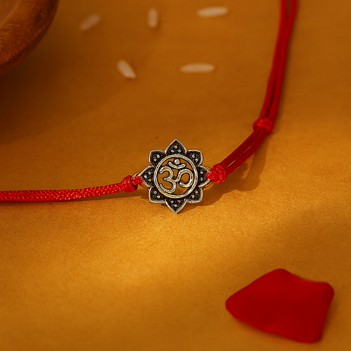 Om Flower Silver Rakhi